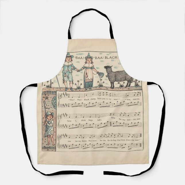 Tablier Walter Crane Baa Baa Mouton Noir Comptine (Recto)
