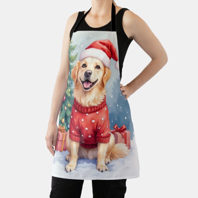 Tablier Warm Watercolor Golden Retriever Christmas Tree (Insitu)