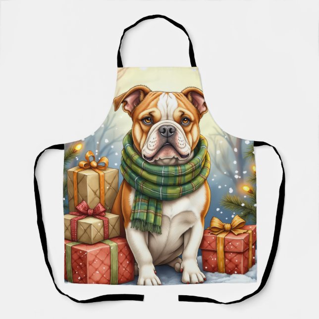 Tablier Watercolor American Bulldog Christmas Holiday (Recto)