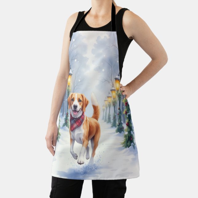 Tablier Watercolor Beagle Snowy Park Christmas Holiday (Insitu)