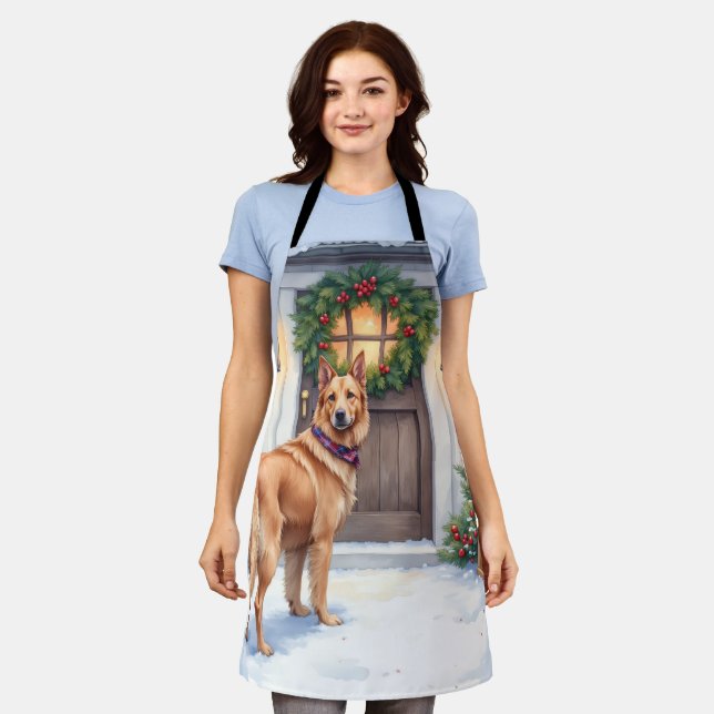 Tablier Watercolor Belgian Laekenois Farmhouse Christmas (Porté)