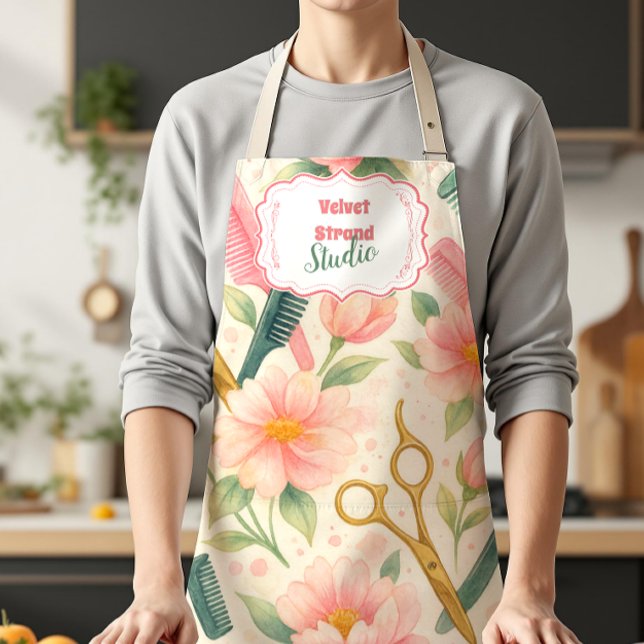 Tablier Watercolor Floral Hair Stylist Business (Créateur téléchargé)