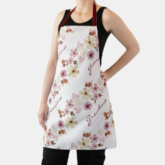 Tablier Watercolor Flower Botanical Burgundy Mother's Day 