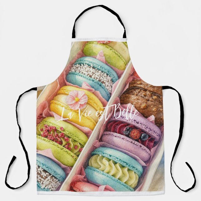 Tablier Watercolor French Macarons Box Apron (Recto)