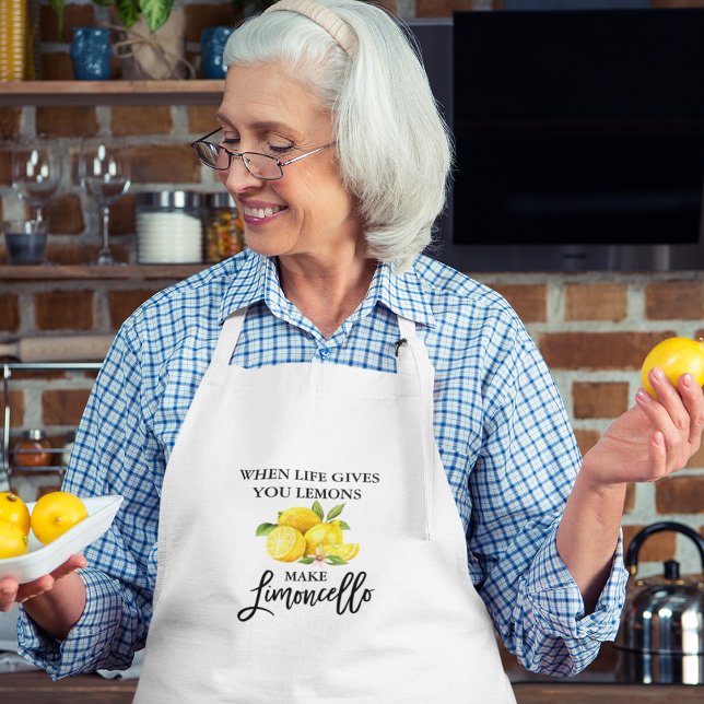 Tablier Watercolor Lemons Modern Brush Script Limoncello (Customize to change your personalized text size or text style.)