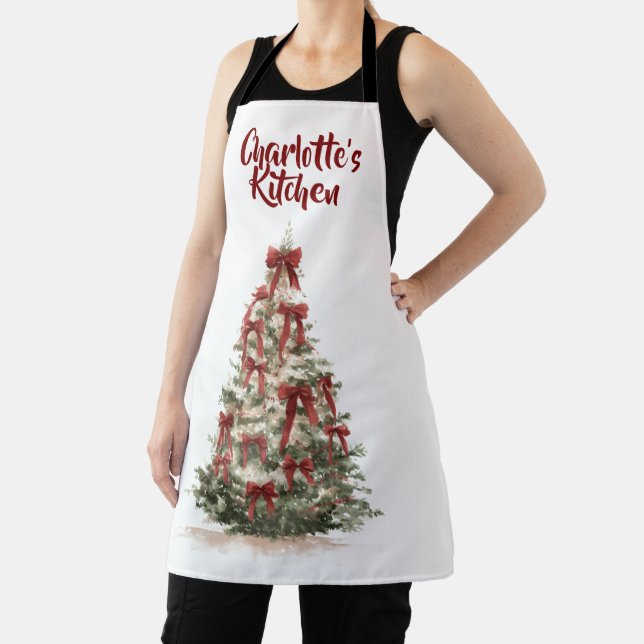 Tablier Watercolor Merry Christmas Tree | Cooking Apron (Insitu)