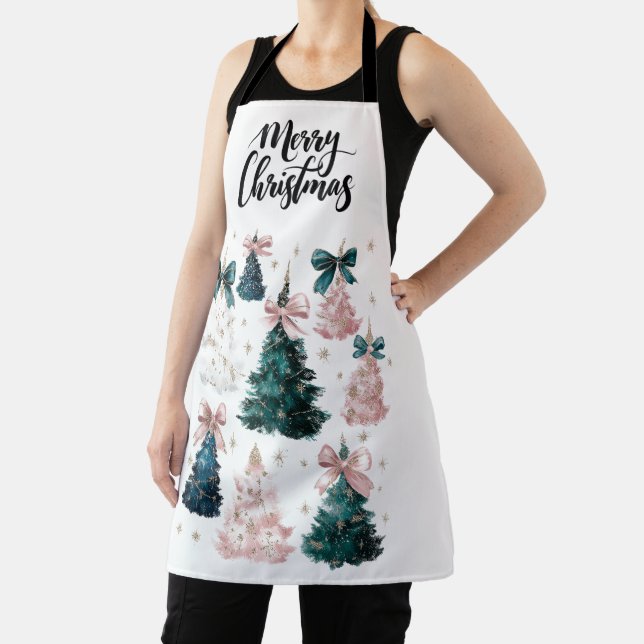 Tablier Watercolor Merry Christmas Trees | Holiday Apron (Insitu)
