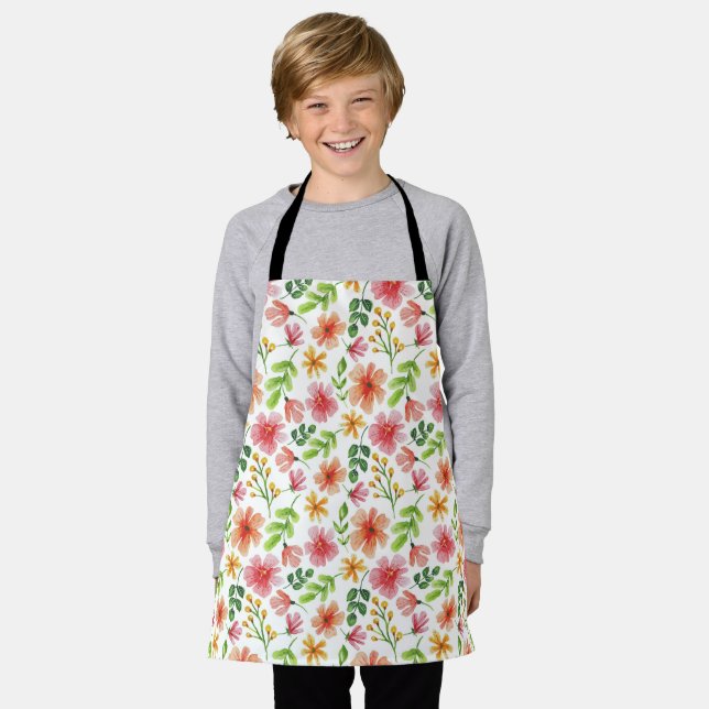 Tablier Watercolor Pink Flowers Pattern-69677 (Porté)