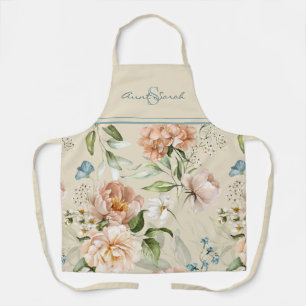 Tablier Watercolor Still Life Art Floral Monogramme & Nom