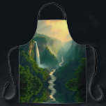 Tablier Waterfall Valley Apron<br><div class="desc">This apron features a breathtaking scenic design of a lush green valley framed by forested cliffs. A majestic waterfall cascades into a winding river, while golden light from sunrise or sunset illuminates the sky, creating a serene and picturesque atmosphere. The artwork blends natural beauty with artistic detail, making this apron...</div>