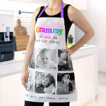 Tablier We Love You Grammy Colorful Bold 6 Photo Collage<br><div class="desc">"Nous t'aimons Grammy et ta cuisine." Elle aime chaque minute avec ses petits-enfants. Ajoutez un éclat supplémentaire à ses aventures culinaires chaque fois qu'elle porte ce tablier élégant, sophistiqué, simple et moderne. Un visuel ludique, fantaisiste et élégant de la typographie audacieuse colorée à l'arc-en-ciel et de la typographie manuscrite noire...</div>