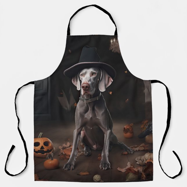 Tablier Weimaraner Citrouilles Halloween Épouvantable (Recto)