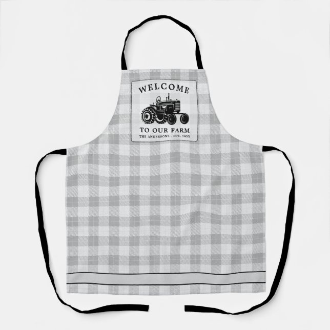 Tablier Welcome Family Nom Farm Tractor White Plaid (Recto)