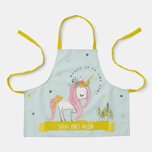 Tablier Whimsical Magique Unicorn rose Aqua Princess Kids (Recto)