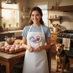 Tablier Whimsical Peace Love Cupcakes White Apron