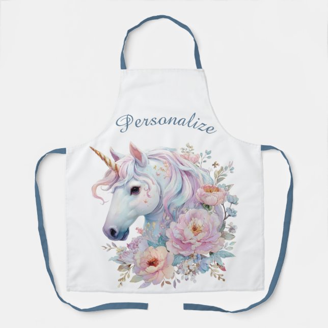 Tablier Whimsical Unicorn Floral Personalized Name (Recto)