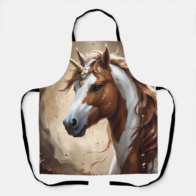 Tablier Whispers De L'Imaginaire Brown Et Blanc Unicorn, (Recto)