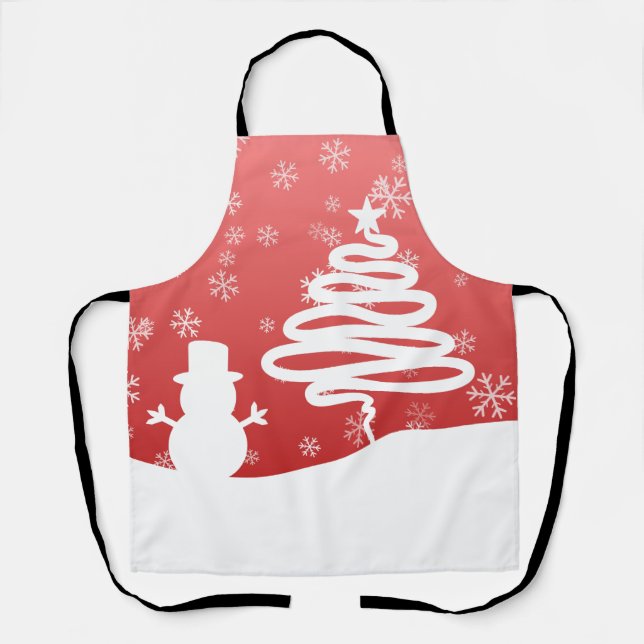 Tablier White Christmas Winter Wonderland Snowman Tree (Recto)