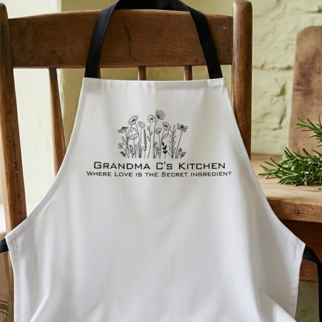 Tablier Wildflower Botanical Grandma Kitchen (Wildflower sketch Grandma kitchen apron)