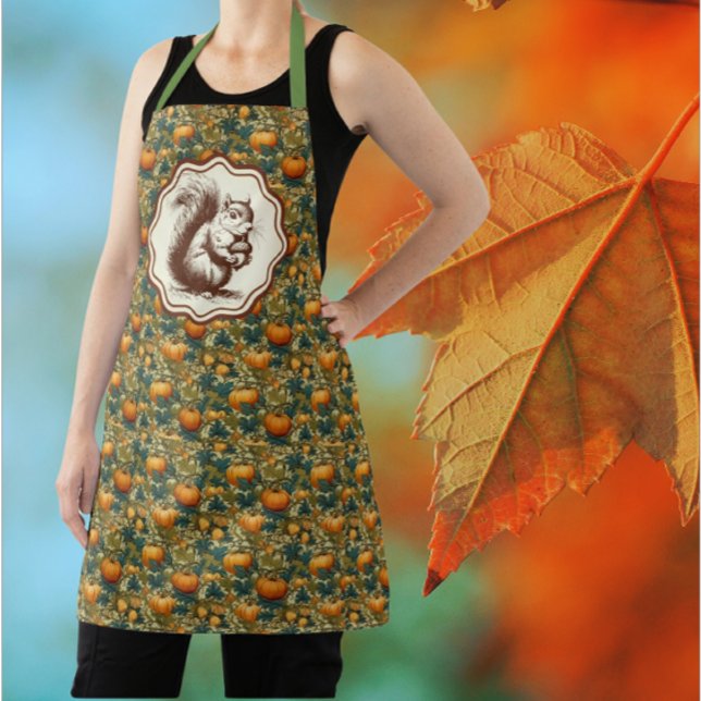 Tablier William Morris Citrouille d'automne avec Squirrel  (How cute is this pumpkin and squirrel apron!)