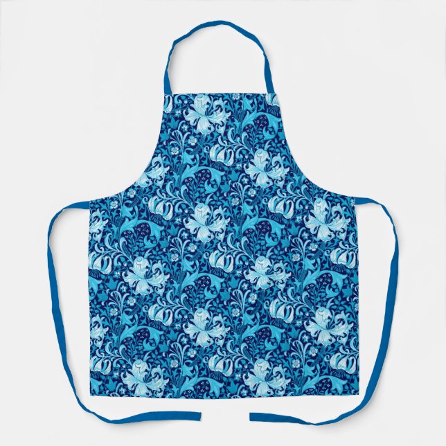 Tablier William Morris Iris et Lily, Indigo Blue & White (Recto)