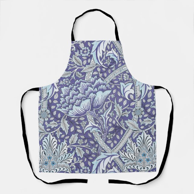 Tablier William Morris Windrush motif floral bleu (Recto)