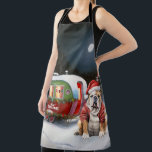 Tablier Winter Bulldog Caravan Christmas Adventure<br><div class="desc">Laissez-vous tenter par la magie d'une nuit d'hiver enneigée alors qu'une caravane glisse gracieusement à travers le paysage illuminé par la lune. La beauté sereine de la neige scintillante et l'éclat enchanteur de la lune créent une scène captivante, promettant une aventure de Noël inoubliable remplie de chaleur, de joie et...</div>