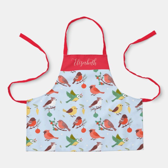 Tablier Winter Christmas Birds Personalized Kids (Recto)