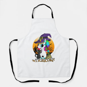 Tablier Witchicorn Unicorn sorcière Halloween Chat noir Or