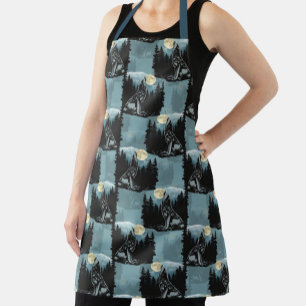 Tablier Wolf Howling À Moon Design Motif