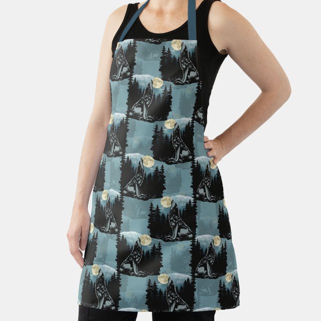 Tablier Wolf Howling À Moon Design Motif (Créateur téléchargé)