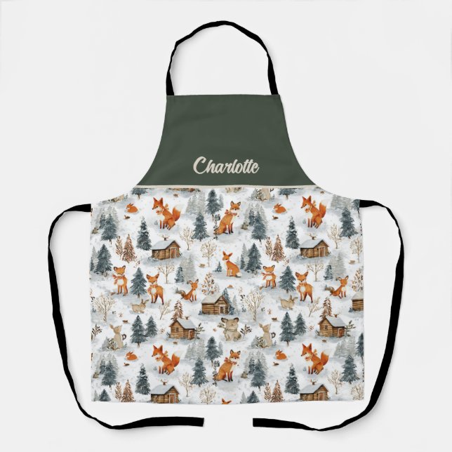 Tablier Woodland Animals and Rustic Cabins in the Snow (Recto)