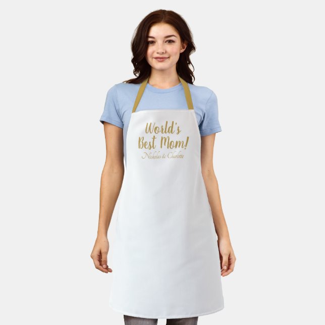Tablier World’s Best Mom gold custom script mignon (Porté)