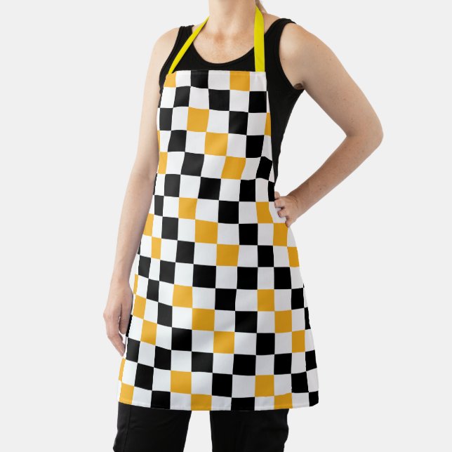 Tablier Yellow Black White Checkered Pattern Design  (Insitu)