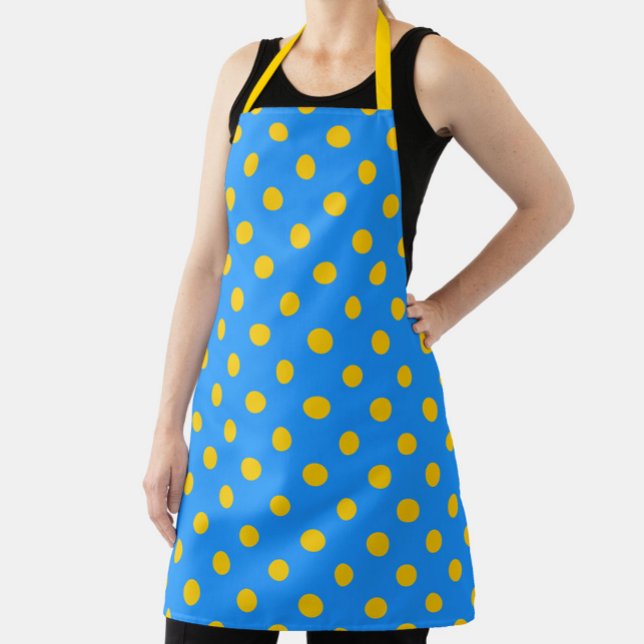 Tablier Yellow On Blue Polka Dots Pattern Design (Créateur téléchargé)