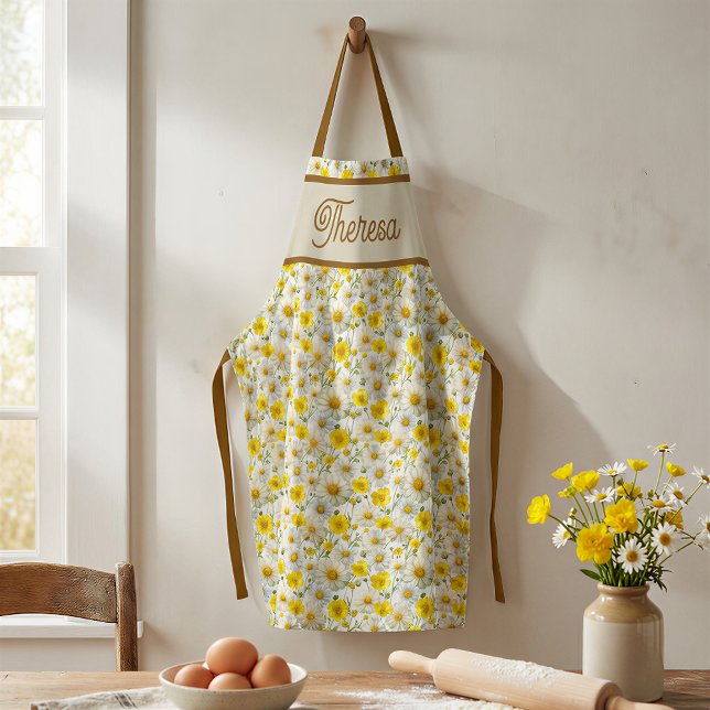 Tablier Yellow Wildflowers Pattern Monogram Name (Créateur téléchargé)