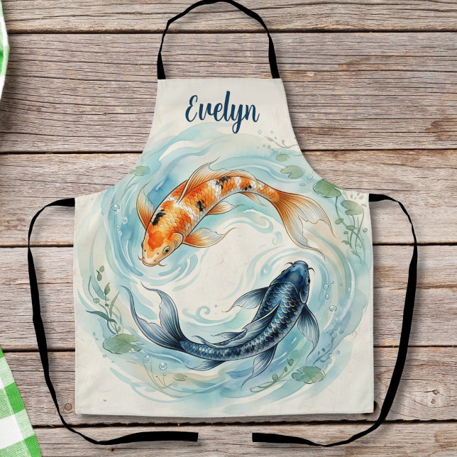Tablier Yin Yang Poisson Koi Aquarelle (Créateur téléchargé)