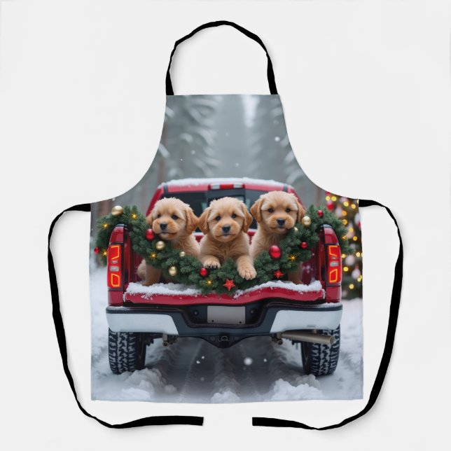 Tablier Yorkipoo Christmas Red Truck Holiday Gift (Recto)