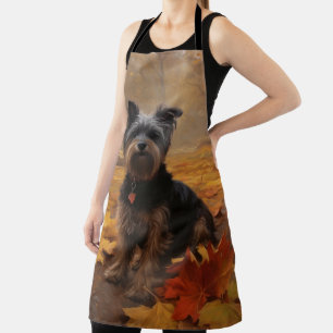 Tablier Yorkipoo dans les feuilles d'automne tombent inspi