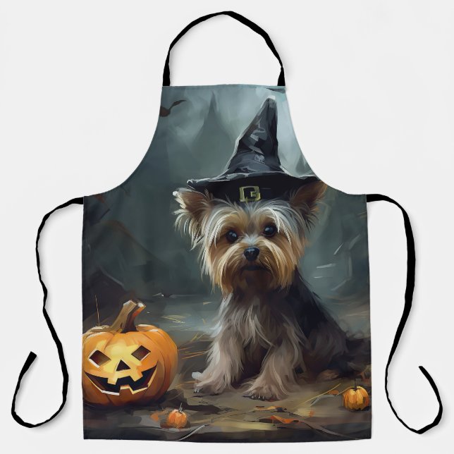 Tablier Yorkshire Terrier Citrouilles Halloween Épouvantab (Recto)
