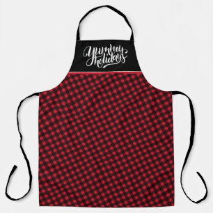 Tablier Yummy Holidays Tartan Black Red Plaid Typographie