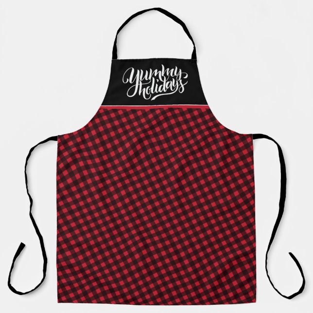 Tablier Yummy Holidays Tartan Black Red Plaid Typographie  (Recto)