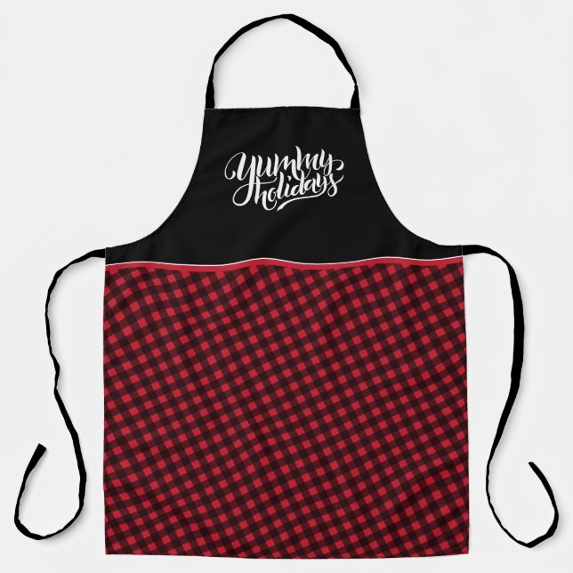 Tablier Yummy Holidays Tartan Black Red Plaid Typographie (Recto)