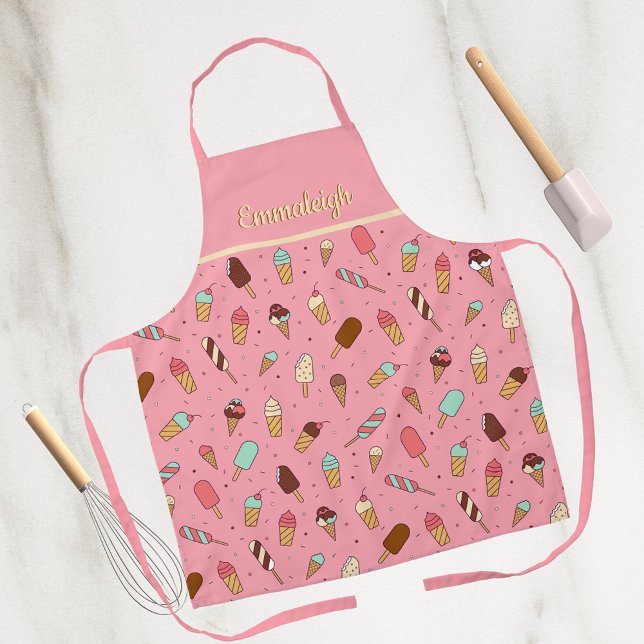 Tablier Yummy Ice Cream Motif | Apron rose fraise (Créateur téléchargé)