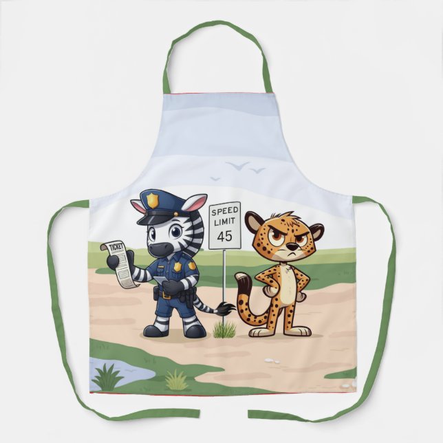 Tablier zèbre et guépard de police mignons (Recto)