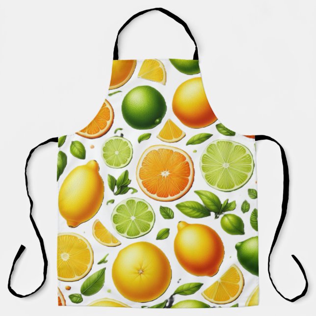 Tablier Zesty Citrus Harvest Apron – Orange & Lime Design (Recto)