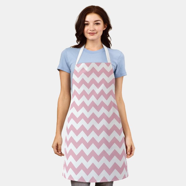 Tablier Zigzag rose, Chevron rose, Motif géométrique (Porté)