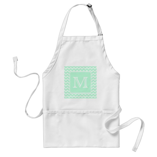 Tablier Zigzag vert en bon état avec le monogramme fait (Devant)