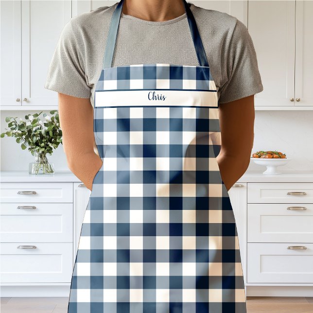 Tabliers à carreaux Gingham Bleu Marine (Gingham Check Navy Apron)