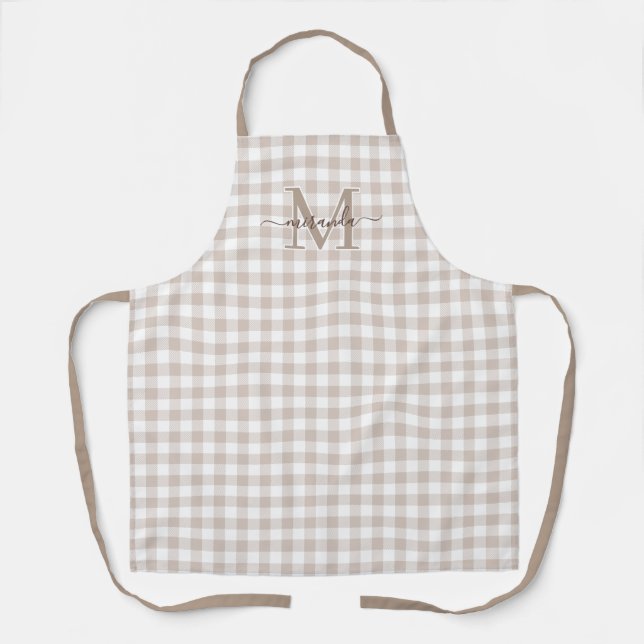 Tabliers à carreaux marron avec monogramme et nom (Recto)